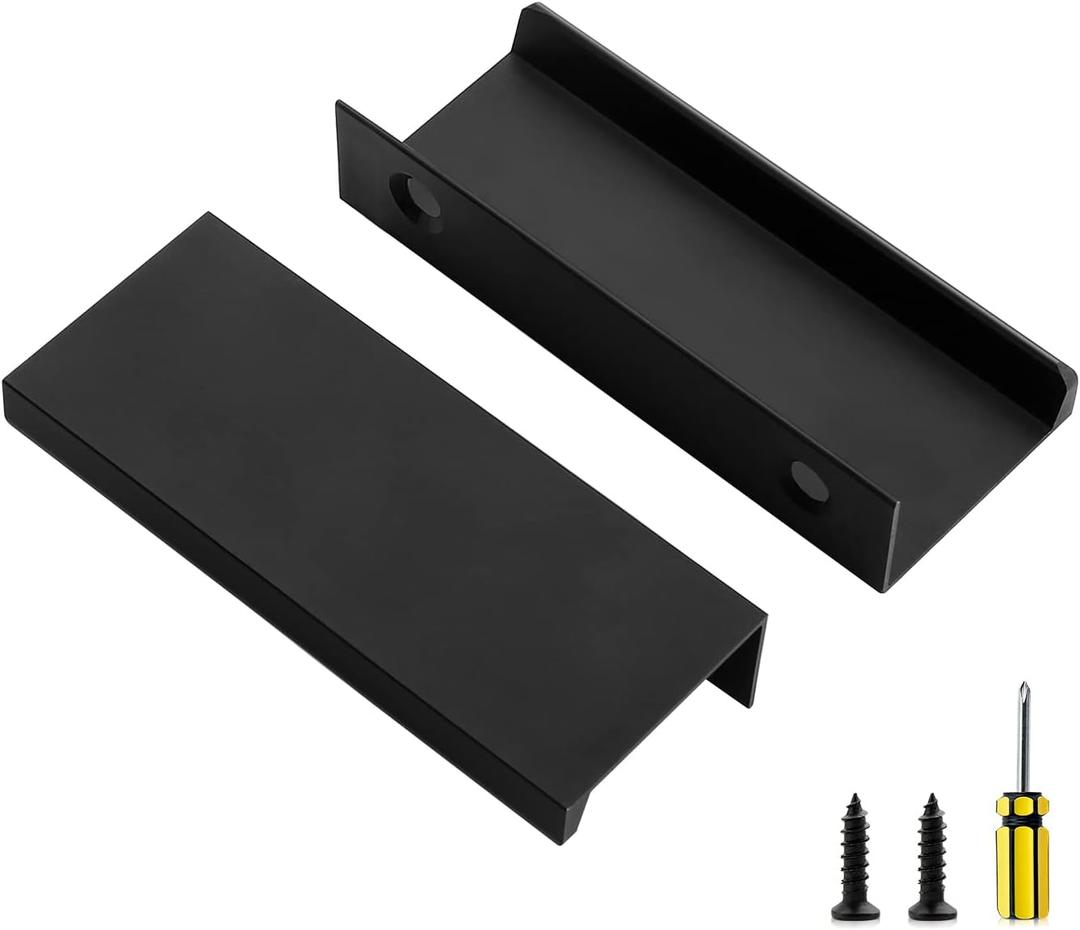 Ravinte 3 Pack Finger Pulls for Cabinets 76mm/3" Length Black Edge Pulls Matte Black Finger Cabinet Pulls Concealed Handles for Kitchen Drawer Finger Edge Pull Tab Handle