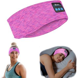 Bluetooth Headband for Sleeping Side Sleepers - Wireless Adjustable Headphones for Women (Rose Red)