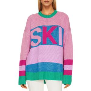 Saodimallsu Womens Color Block Oversized Sweater Ski Print Fall Trendy Crew Neck Long Sleeve Pullover Sweaters Knit Tops, Pink, Large