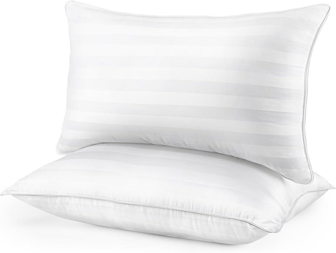 DIORIS Queen Size Bed Pillow for Sleeping - Supportive Down Alternative Hotel Quality Fluffy Pillow White Set of 2 - Breathable Soft Microfiber Fill Skin-Friendly for Back/Stomach/Side Sleepers
