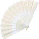 EOSAU Handheld Chinese Folding Fan Hand Fans for Women Foldable Bulk for Party Wedding Church Dancing (White)