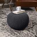 BIRDROCK HOME Round Pouf Ottoman Foot Rest - 18.5”x18.5”x15” Boho Compact Comfortable Soft Cotton Braided Foot Stool Seat with Bean Bag Filling for Living Room, Bedroom, or Nursery (Charcoal Gray)