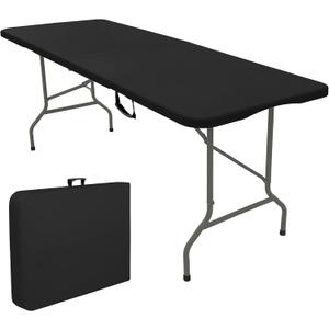 Folding Tables with Carrying Handle Lightweight Rectangular Portable Plastic Camping Table Steel Legs for Party, Dining, Wedding, Events, Picnic Indoor, Outdoor (5FT, Black)