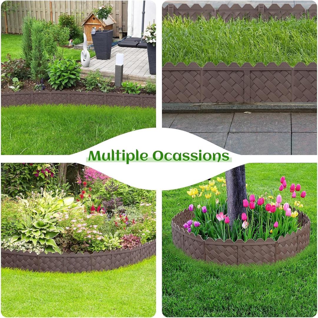 18-Pack Weaving Flower Bed Garden Edging Borders - No Dig Border Edgings with 8.5 Anchor Stakes & Interlocking Design-Thickened Borders for Lawns, Flower Beds & Landscaping