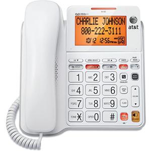 AT&T CL4940 Corded Answering System with Backlit Display, White, Display Dial, Mute, Last Number Redial, Flash, Clearspeak Dial-in-Base Speakerphone, Caller ID/Call Waiting, Audible Message Alert