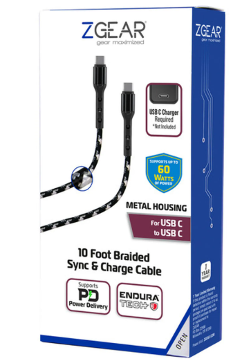 ZGear Metal Housing for USB C  10 Foot  Braided Sync& Charger Cable