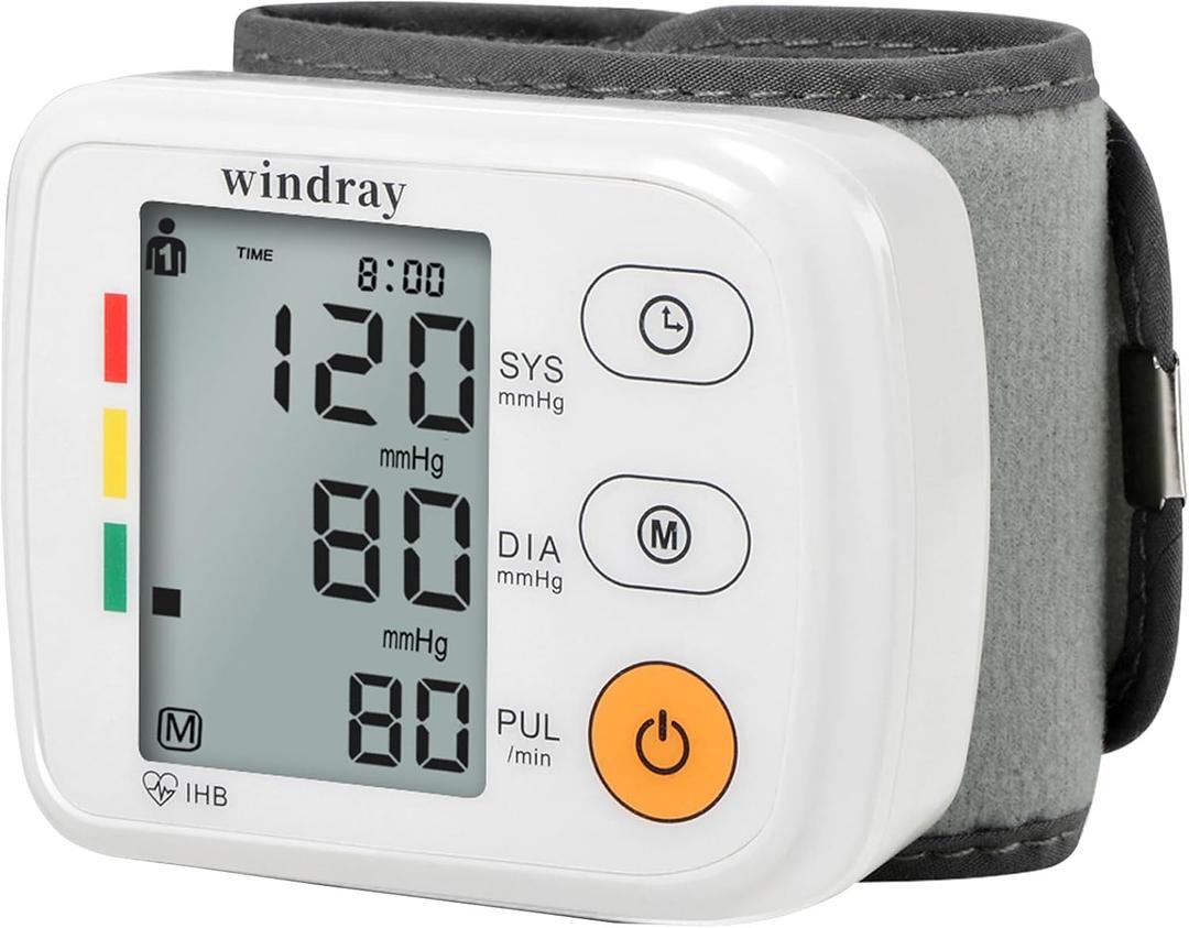 Wrist Blood Pressure Monitors Windray Automatic Digital BP Machine Accurate  Adjustable Cuff,Portable LCD Display 120 * 2 Readings Memory Function