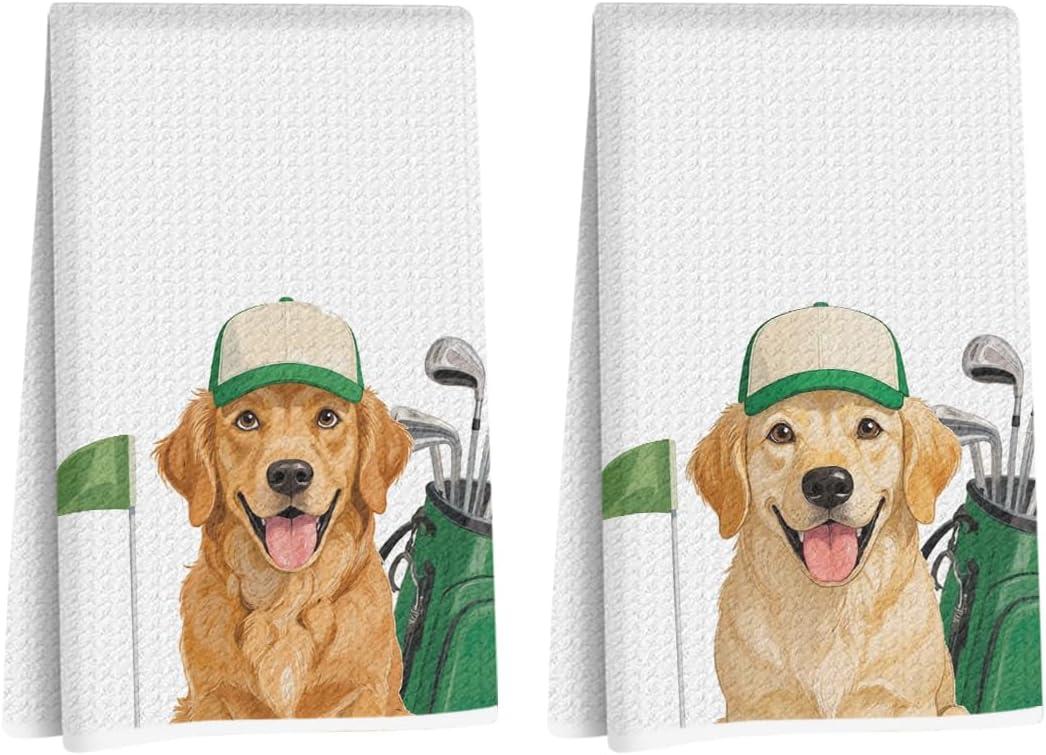 2 Pcs Golden Retriever Kitchen Towels, Absorbent Soft Microfiber Tea Towels for Bathroom Kitchen, Dog Drying Towel, Dish Cloths for Washing Dishes, Christmas Dog Lovers Gifts for Women Friend