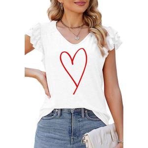 Dokotoo Women's Casual Ruffle Short Sleeve Tops Cute Solid Color Knit Ribbed T Shirts Blouses (White, S)