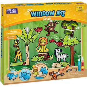 Imagimake Window Art Jungle | 16-Piece Glass Paint & Suncatcher Kit | Craft & Discover Animals | Art Kit for Kids| 5 Year Old Boy Gifts | Birthday Gifts for Boys & Girls Ages 5,6,7,8,9,10,11,12