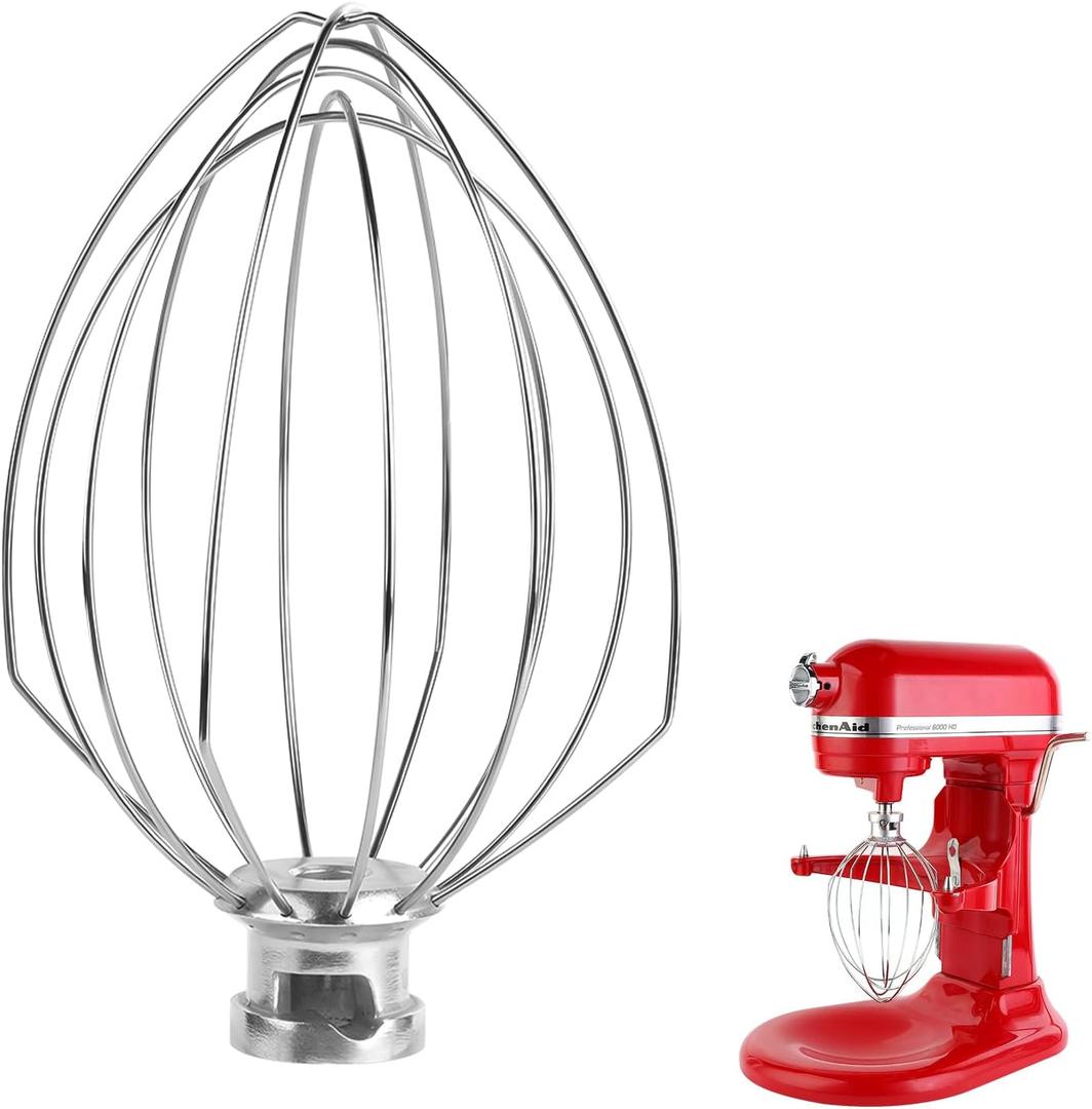 6 Wire Whisk Attachments Compatible with KitchenAid 5Plus-6Quart Mixer, Bowl Lift Stand Mixer Accessories, 6-Quart Stainless Steel Whisk, Egg Cream, Cake Mayonnaise, For Multiple Models