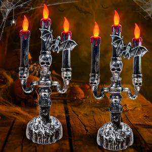 TURNMEON 2 Pack Halloween Decorations Halloween Candles LED Candelabra 3 Flickering Lamp Light Up Battery Operated Candles Holder Flame Less Bat Decor Indoor Table Home Party