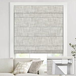 UNISHADES No Drill Cordless Roman Shades, 31×64 in, Room Darkening Beige