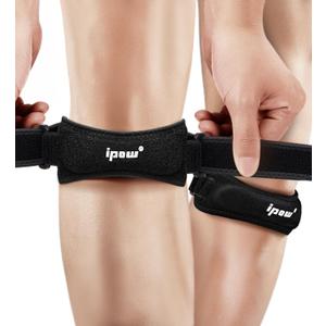 IPOW 2 Pack Knee Pain Relief & Patella Stabilizer Knee Strap Brace Support for Hiking, Soccer, Basketball, Running, Jumpers Knee, Tennis, Tendonitis, Volleyball & Squats, Black (One Size)