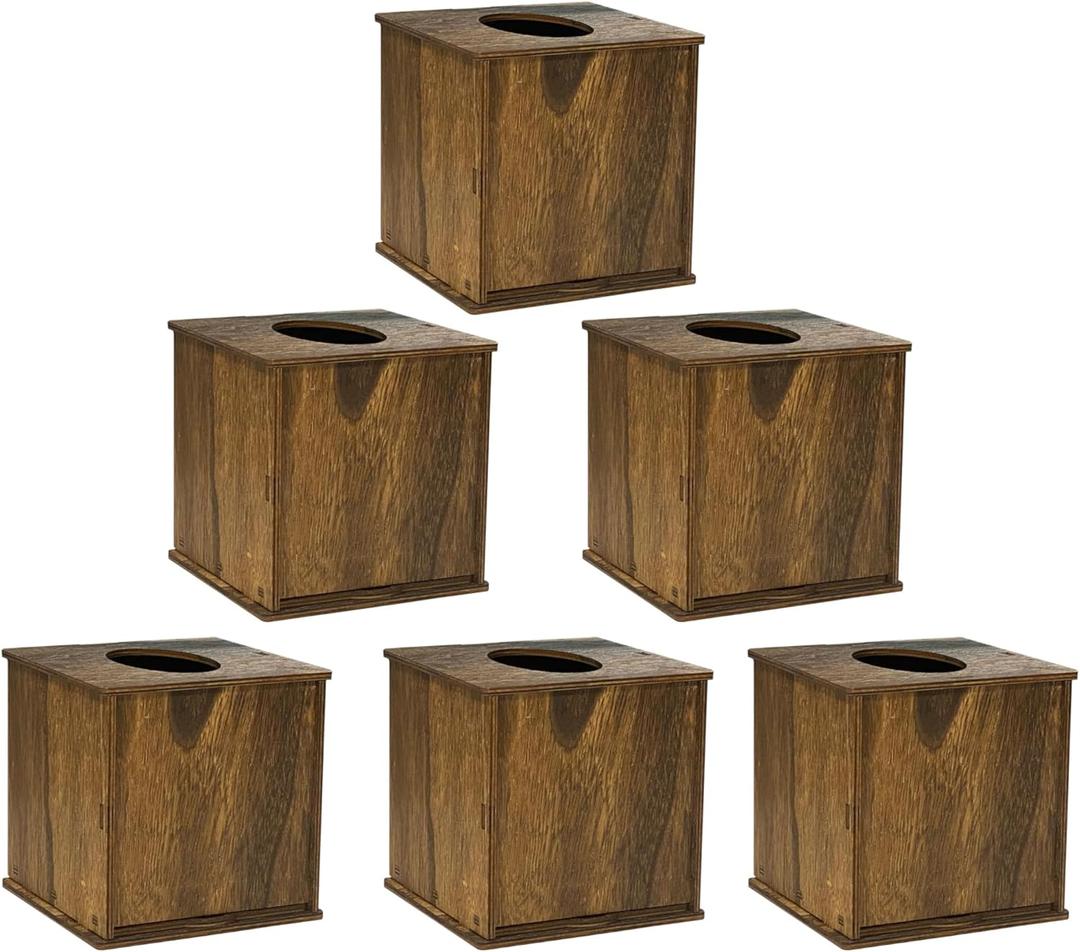 6 Pack Square Tissue Box Cover (6 x 6 x 6 inches) Rustic Wood Tissue Box Holder with Slidingout Bottom Wooden Tissue Box Cover Cube for Tabletop Stands Bathroom Bedroom Dinner Table