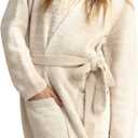 MH MYLUNE HOME Ultra Soft Robe With Pockets, Spa Bathrobe Loungewear Calf-Length, Plush Fuzzy Fluffy Wrap Robe for Women (2, Ombre Khaki)