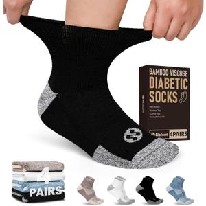 Diabetic Socks for Men,4 Pairs Non Binding Ankle Mens Diabetic Sock Size 9-12 10-13 (L)