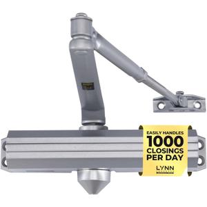 LYNN HARDWARE Medium/Heavy Duty Automatic Door Closer (Silver) - Commercial Grade, Contractors Choice, Adjustable Speed & Force, 3 Mounting Options, 3 Hour Fire Rated (DC7016 Model) (Aluminum)