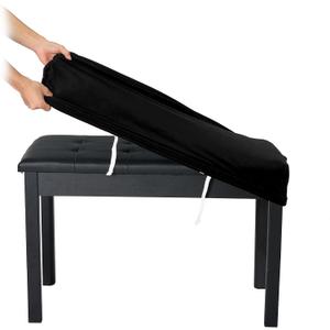 SINOSSO Soft Velvet2-Person Piano Bench Cover, (27.5"- 36.5") Lx (12"- 16") W Rectangle Stretch Washable Stool Upholstered Protector Slipcover, (M, Black)
