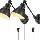 GOODATE Plug in Wall Sconces Set of 2, ENCOMLI Wall Sconce Lighting with Dimmable On Off Switch, Swing Arm Wall Lamp, Black Metal Industrial Wall Light Fixtures, Safety E26 Base, 6FT Plug in Cord