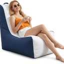 Briwooody 1 Pcs Boat Bean Bag Chair Lounge Waterproof Outdoor Marine Beanbag Chair Patio Lazy Sofa Couch Seating for Boats Balcony Camping (White,Navy Blue), 36*30*28 inches