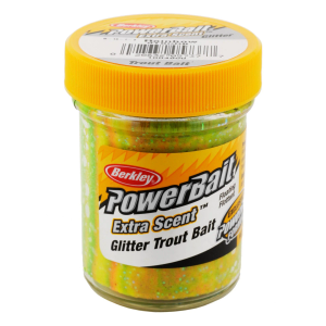 3 Pack Berkley PowerBait Extra Scent Glitter Trout Bait, Rainbow, Fishing Dough Bait, Scent Dispersion Technology, Irresistible Scent and Flavor, Moldable and Easy to Use, Jar, 3 Packs