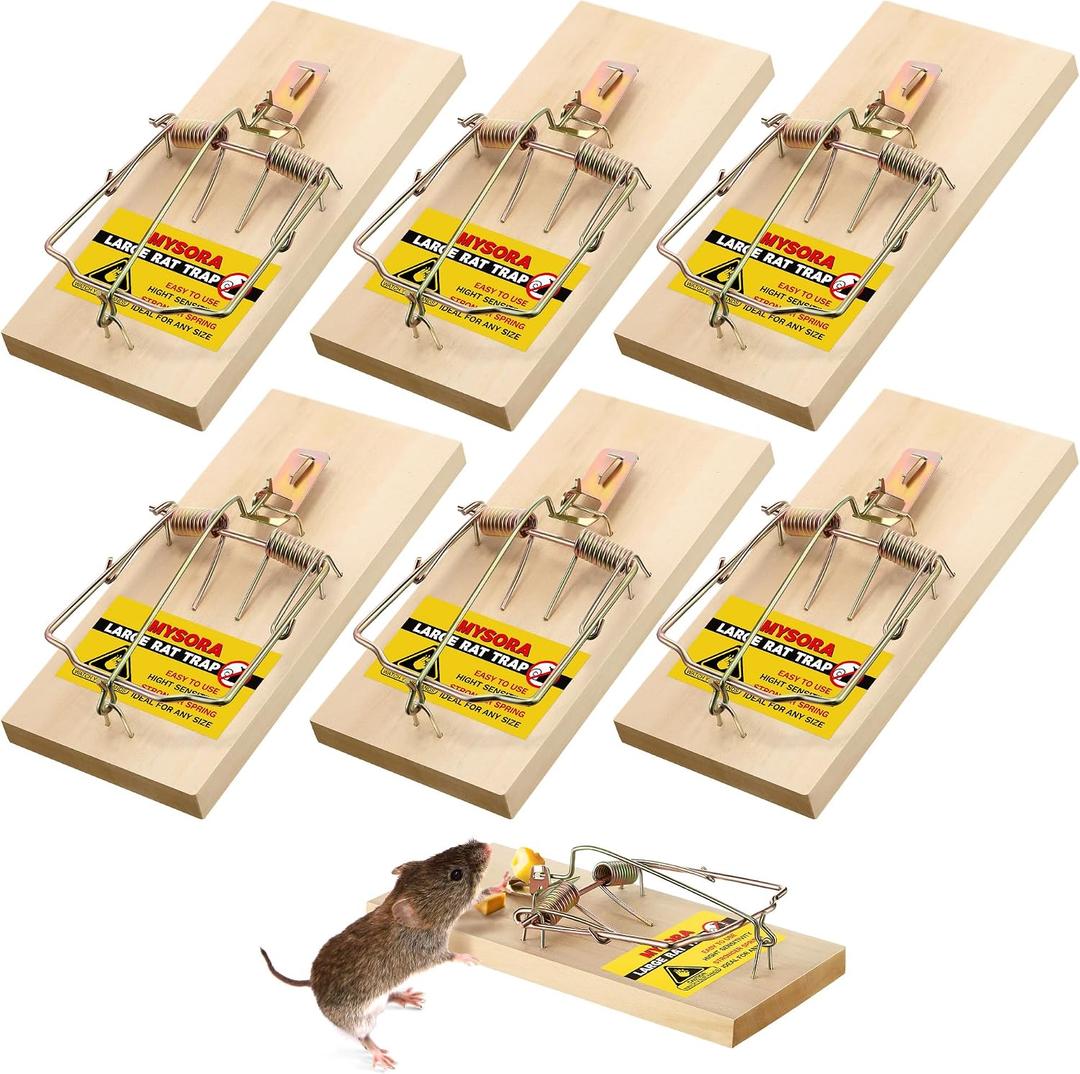 6 x 6 Pack Large Wooden Mouse Traps, Heavy Duty Rat Snap Traps with Metal Pedal, Sturdy Reusable Mousetraps for Fast Capture of Large Rats & Rodents, Safe for Indoor & Outdoor Use