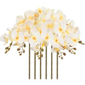 38 Inch Orchids Artificial Flowers 6 PCS Fake Orchids Velvet Silk Orchids Faux Orchid Flowers Long Stem Artificial Flowers for Tall Vase for Home Wedding Decoration(Champagne)