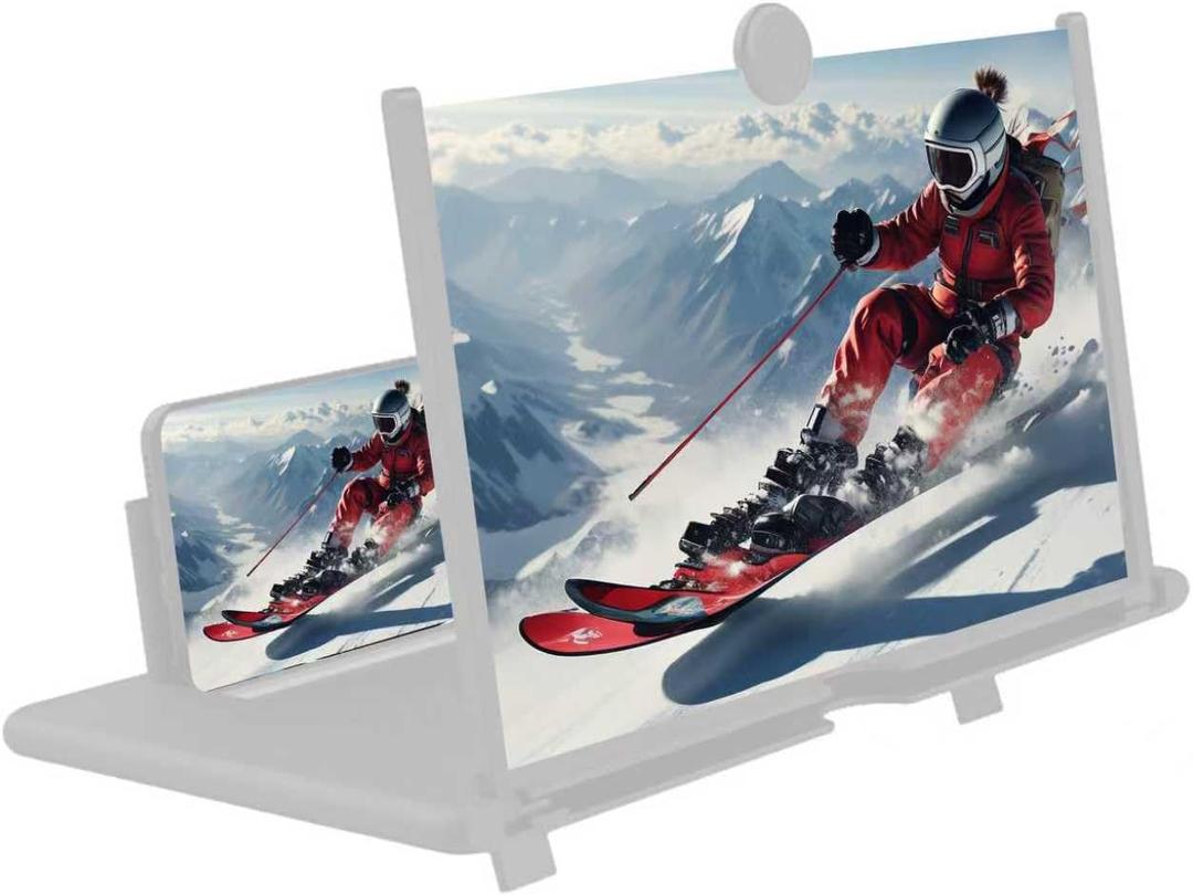 12 Inch Smartphone Screen Magnifier 3D HD Foldable Phone Stand with Adjustable Angle, Suitable for Movies, Videos, and Games,Supports All Smartphones. (White)