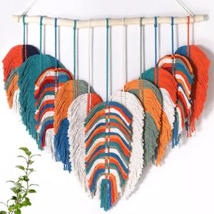 Amestrina Large Macrame Wall Hanging, Boho Chic Macrame Wall Decor, Bohemian Leaf Feather Macrame Wall Art, Handmade Macrame Wall Hanging Tapestry for Bedroom Living Room 31" Wx 31" L (Orange)