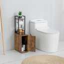 Small Narrow Bathroom Storage Cabinet w/Toilet Paper Roll Holder, Slim Toilet Paper Storage for Bathroom, Brown