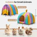 Guinea Pig Hideout Soft Large Bed Tunnel with Door Curtain 2 Pack Guinea Pig Toys Set Bunny Bed Cage Accessories for Small Animals (Rainbow)