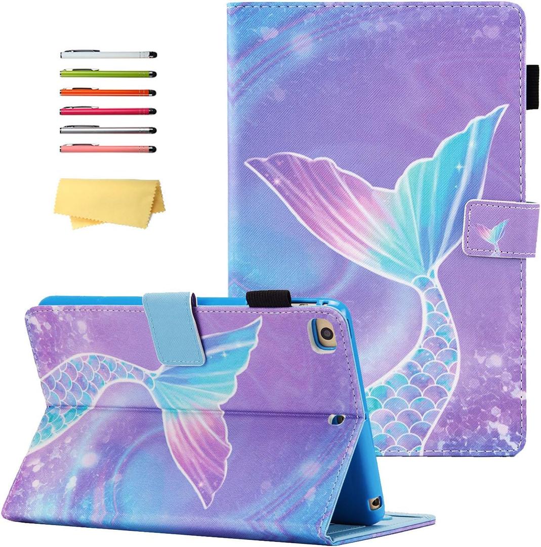 for iPad mini 5/Mini 4/Mini 3/Mini 2/Mini 1 Case 7.9" with Stand/Pencil Holder/Pockets [Auto Sleep/Wake] PU Leather Cover for iPad mini 5th/4th/3rd/2nd/1st Generation, Pink Mermaid Tail Scale