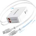 65W for MacBook Pro Charger,5-in-1 Retractable Wall Charger Plug for iPhone 17,3.94 ft PD USB C&Lightening Cable&3 Ports,Fast Charging Block for Mac Book Pro/Air,M1 M2 M3 M4 M5,iPad Pro,Galaxy,Pixel