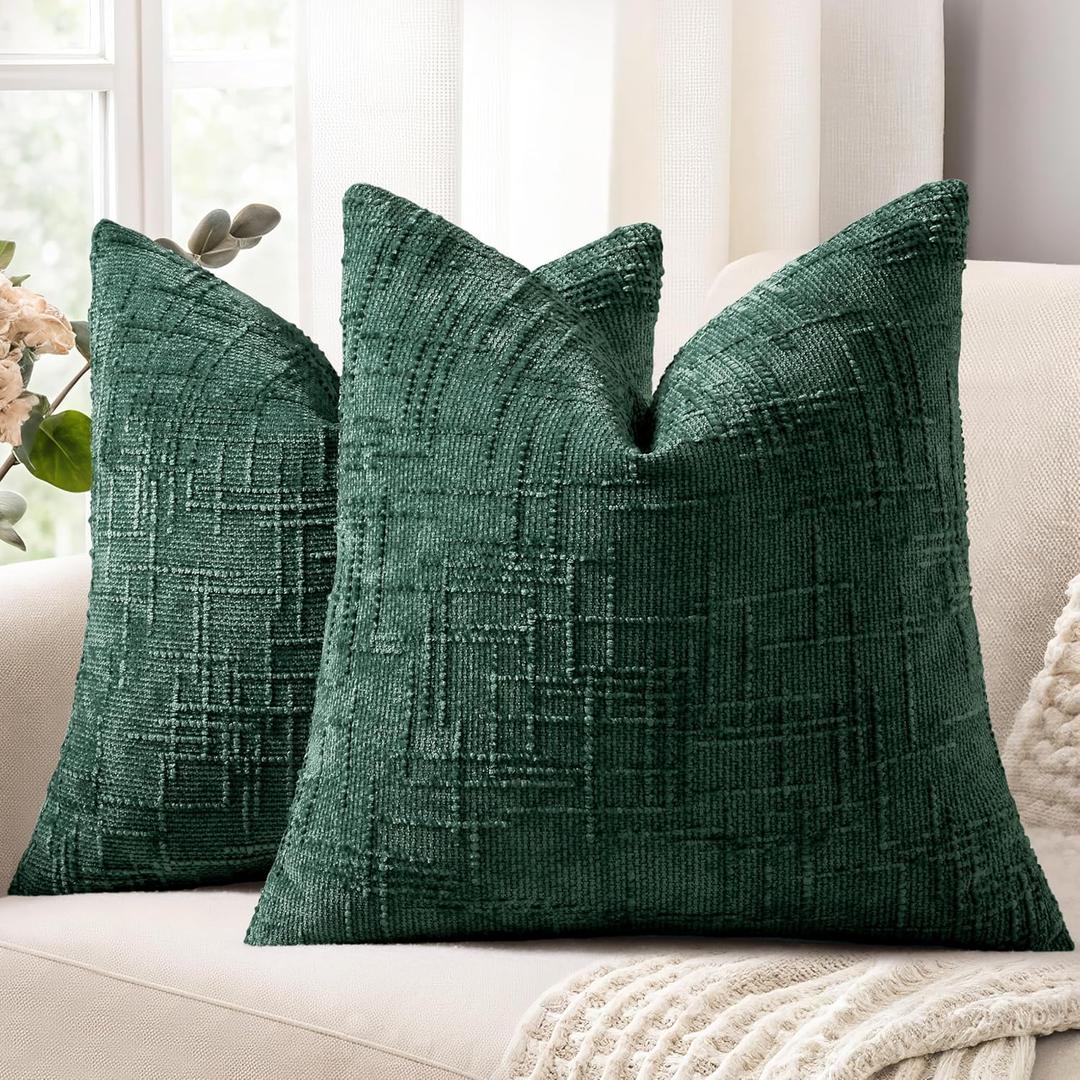 decorUhome Spring Green Chenille Euro Sham Throw Pillow Covers 26x26 Set of 2 Textured Soft Cozy Slubby Couch Pillow Covers Modern Farmhouse Boho Decorative Pillow Cases for Bed Sofa Living Room