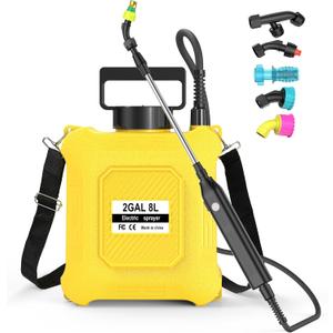 Upgraded 2-Gallon Battery Sprayer Used for Fertilizer, Pesticides, Weeds & Pests, USB Charging, 6 Nozzles, 2 Speeds, Retractable Wand, Adjustable Shoulder Strap (Yellow)