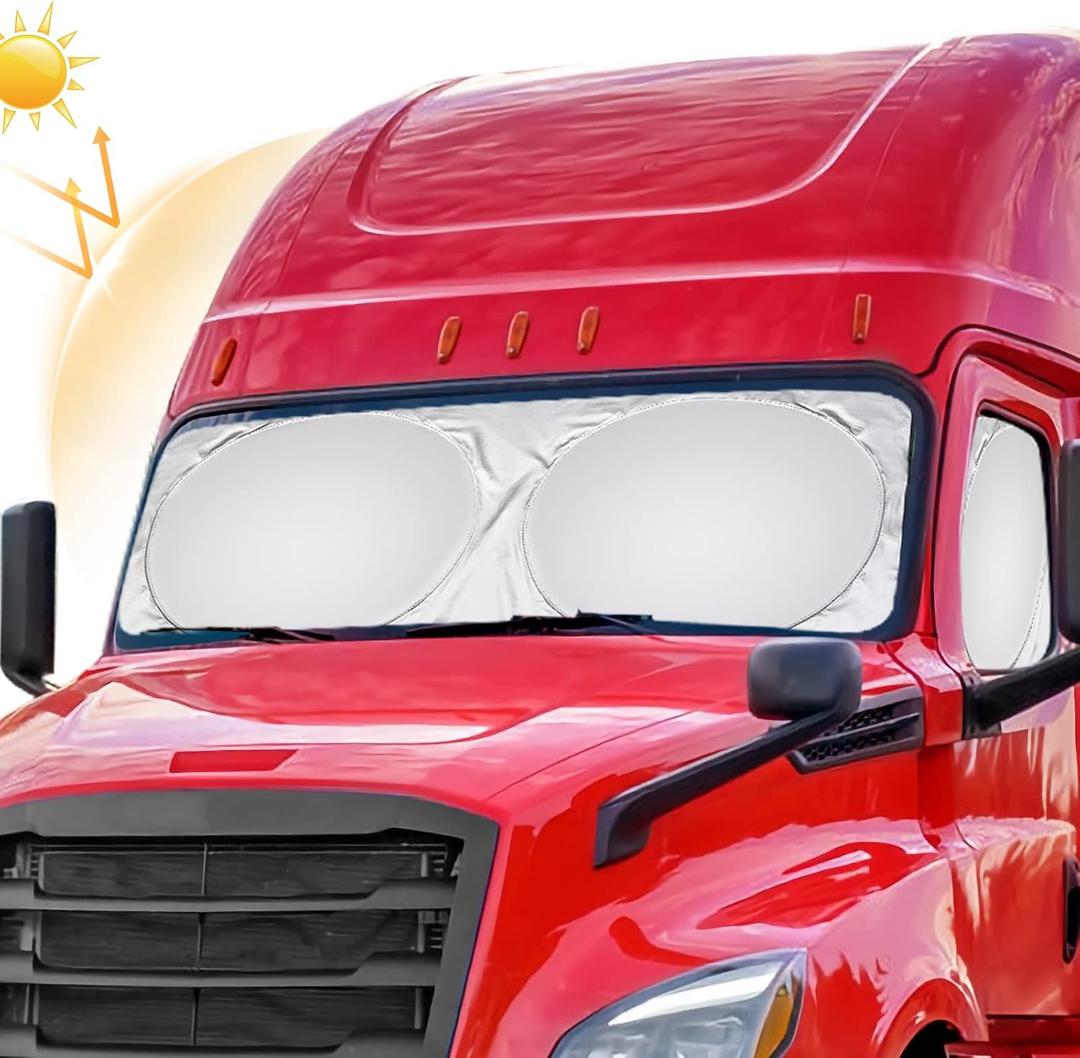 Vepagoo Semi-Truck Sun Shade for Windshield and Side Window, Sun Protector Blocking UV Rays, Best for Semi, Commercial & Big Rig Trucks, RV (163 x 36 in) (Silver)