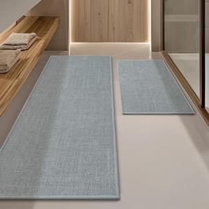 YIHOUSE Light Grey Bathroom Rug Sets 2 Piece, Absorbent Bath Mat for Bathroom Non Slip Washable, Bathroom Mat Quick Dry, Thin Bath Rug Set for Toilet and Floor, Size: 17"x24"+17"x47"