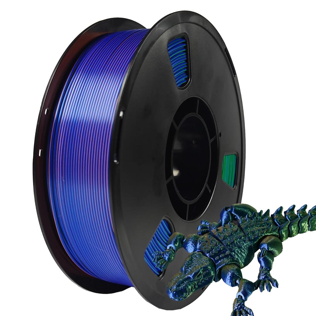Miailuy 1.75mm Tricolor PLA 3D Printer Filament(SilkBlueGreenOrange), Iridescent Effect, 3D Silk Rainbow Filament Changes Color with Viewing Angle, Dimensional Accuracy +/-0.02mm, 2.2lbs/Spool