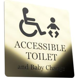 Accessible Toilet and Baby Change Sign - Adhesive Sign Notice - Gold with Black Text and Graphics