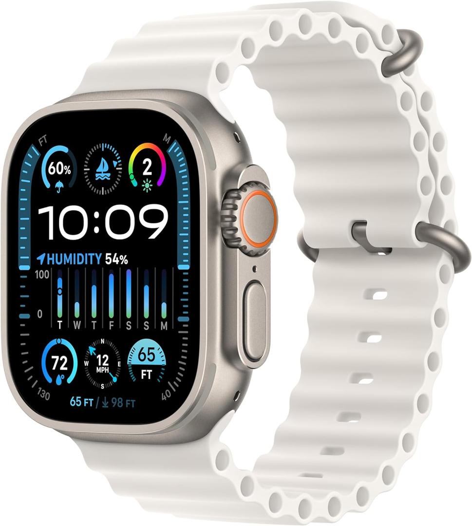 Apple Watch Ultra 2 [GPS + Cellular, 49mm] - Titanium Case With White Ocean Band, One Size