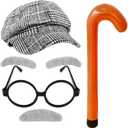 4 PCS 100th Day of School Costume Old Man Costume,Grandpa Costume Set,Dressing up Old Man Costume Accessories for Kids,Boys,Cosplay Party,Halloween