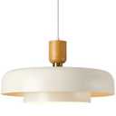 Modern Large Pendant Light 19.68 inch, 2 Tiers Soft Cream Shades, Natural Wood and Brass Accent, Mid Century Chandelier for Dining Room, Living Room