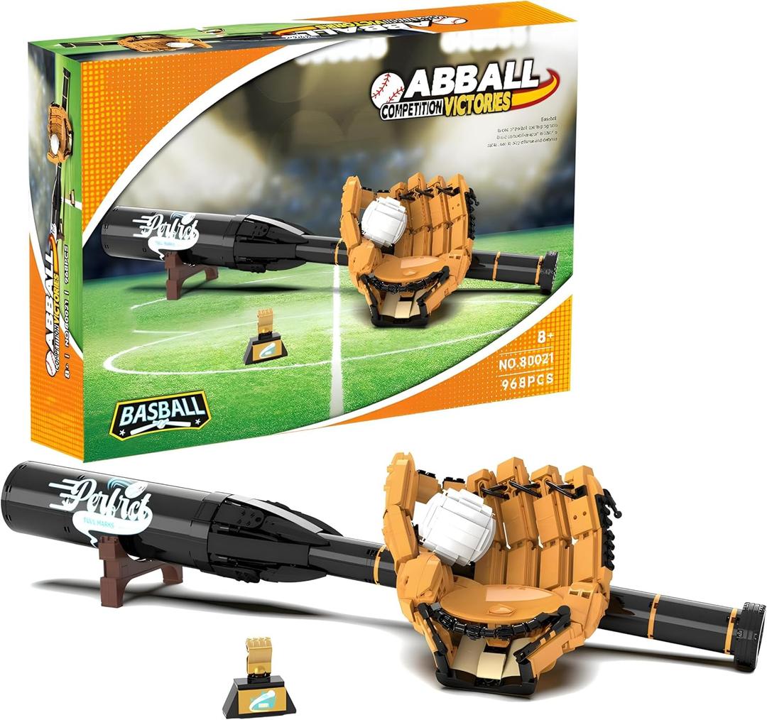 968Piece Baseball Building Set with Bat, Glove, Ball & Trophy - Interactive STEM Toy for Kids Ages 8+, Buildable Display & Play, Compatible with Major Brick Brands