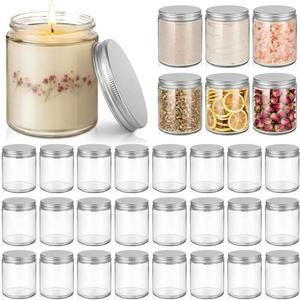 28 Pack 8 oz Glass Candle Jars for Making Candle, Thick Clear Glass Jars with Silver Lids, Bulk Empty Small Food Storage Containers for Spice, Powder, Lotions – Leak-Proof
