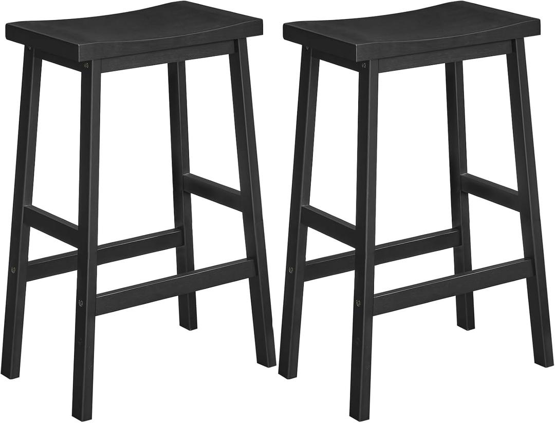 HOOBRO Bar Stool,Set of 2 Bamboo Bar Stools, 26 Inches Kitchen Counter Chairs with Footrest, Saddle Stools, for Living Room, Dining Room, Industrial Style, Black BB03MD01G2