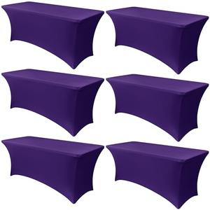 Obstal ,5 Pack Stretch Spandex Table Covers for 6 Foot Tables - 6 FT Universal Rectangular Fitted Tablecloth Protector for Wedding, Banquet, Party (Dark Purple, 72 L x 30 W x 30 H Inches)