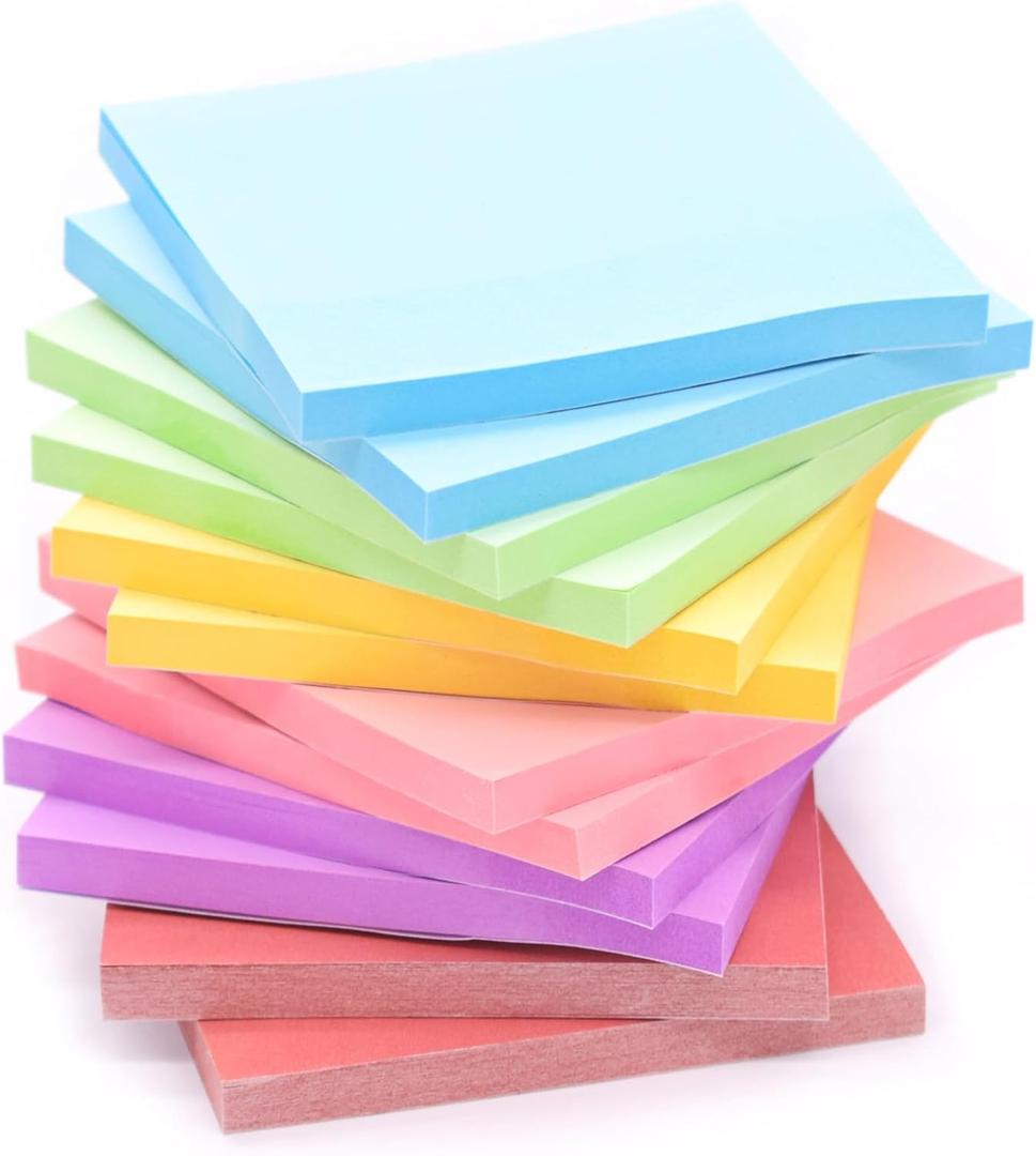 YISAN Sticky Notes 3x3 Inch, Pastel Colors,12 Pads Self-Stick Pad,50 Sheet/Pad for Office,Home,71167