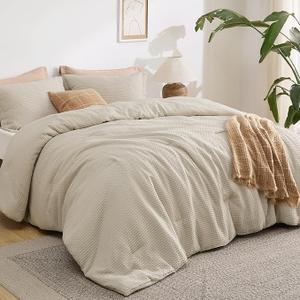 Bedsure Waffle Comforter Set Queen, Soft and Breathable Linen Bedding Comforter Set, 3 Pieces, 1 Waffle Weave Comforter (90"x90") and 2 Pillow Shams (20"x26"+2")