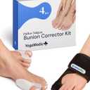 YOGAMEDIC Bunion Corrector for Men & Women - One Size - 4pcs, 2 Splints & 2 Silicone Spacers - Adjustable Day & Night Wear - Anatomical Foot Alignment, Soft Gel Toe Separators for Daily Support and Nighttime Use
